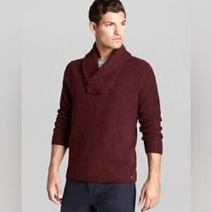 Hugo Boss Men’s Shawl Collar Virgin Wool Sweater XL — Navy & Brick Brown Knit